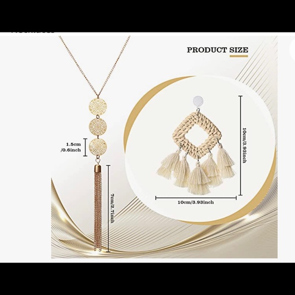 🔥 3 Pieces Women's Crossbody Straw Bag Bohemia Tassel Earrings and Necklace - Picture 3 of 5